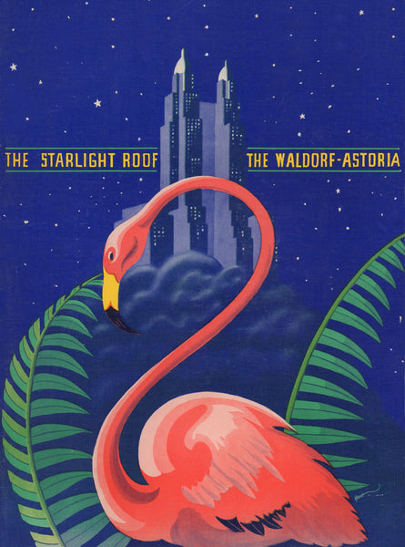 Starlight Roof, Waldorf Astoria, New York 1935 Famingoes Menu Art Menu Design