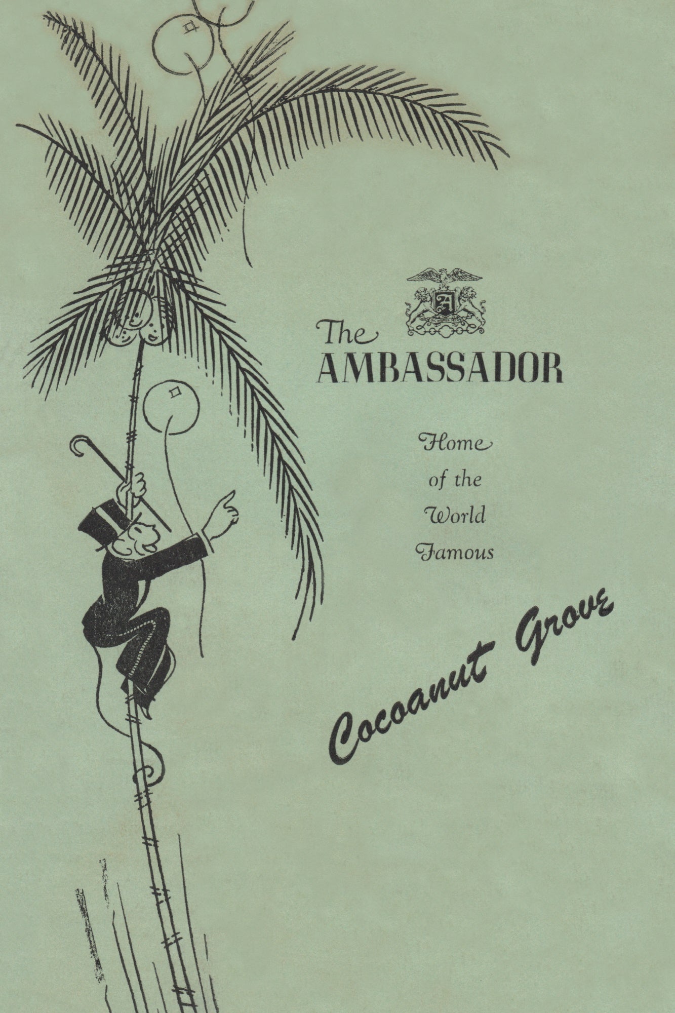Cocoanut Grove Cocktails, Ambassador Hotel Los Angeles 1930s/40s Menu Art