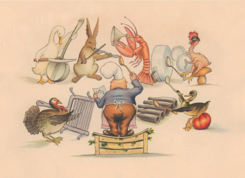 Kitchen Orchestra, Italy 1955 Menu Art