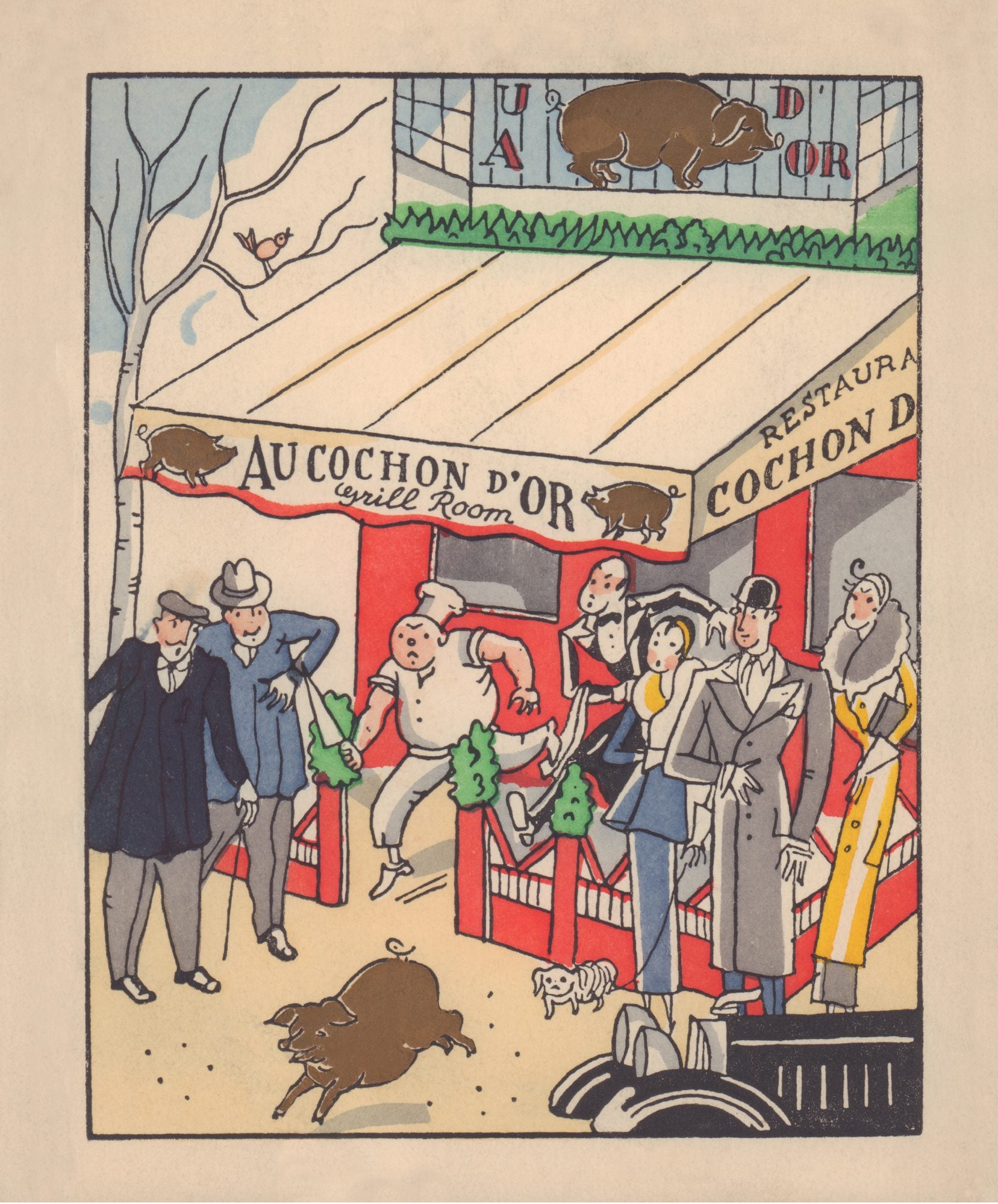 Au Cochon D'Or, Paris 1934 Menu Art