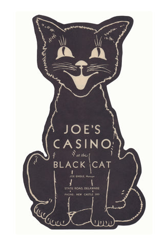 Joe's Casino at The Black Cat, New Castle, Delaware 1930s Menu Art