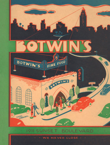 Botwin's, Los Angeles 1930s | Vintage Menu Art - cover