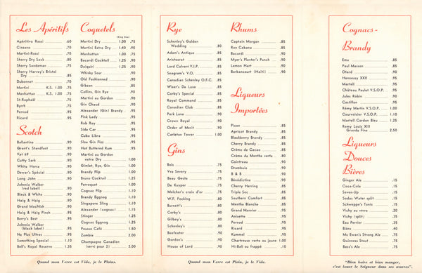 Bruno, Montreal 1950s | Vintage Menu Art - cocktail menu