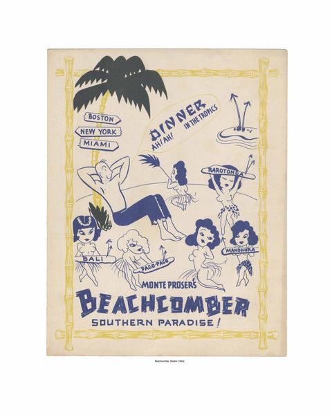 Monte Proser's Beachcomber, Boston, 1940s Vintage Menu