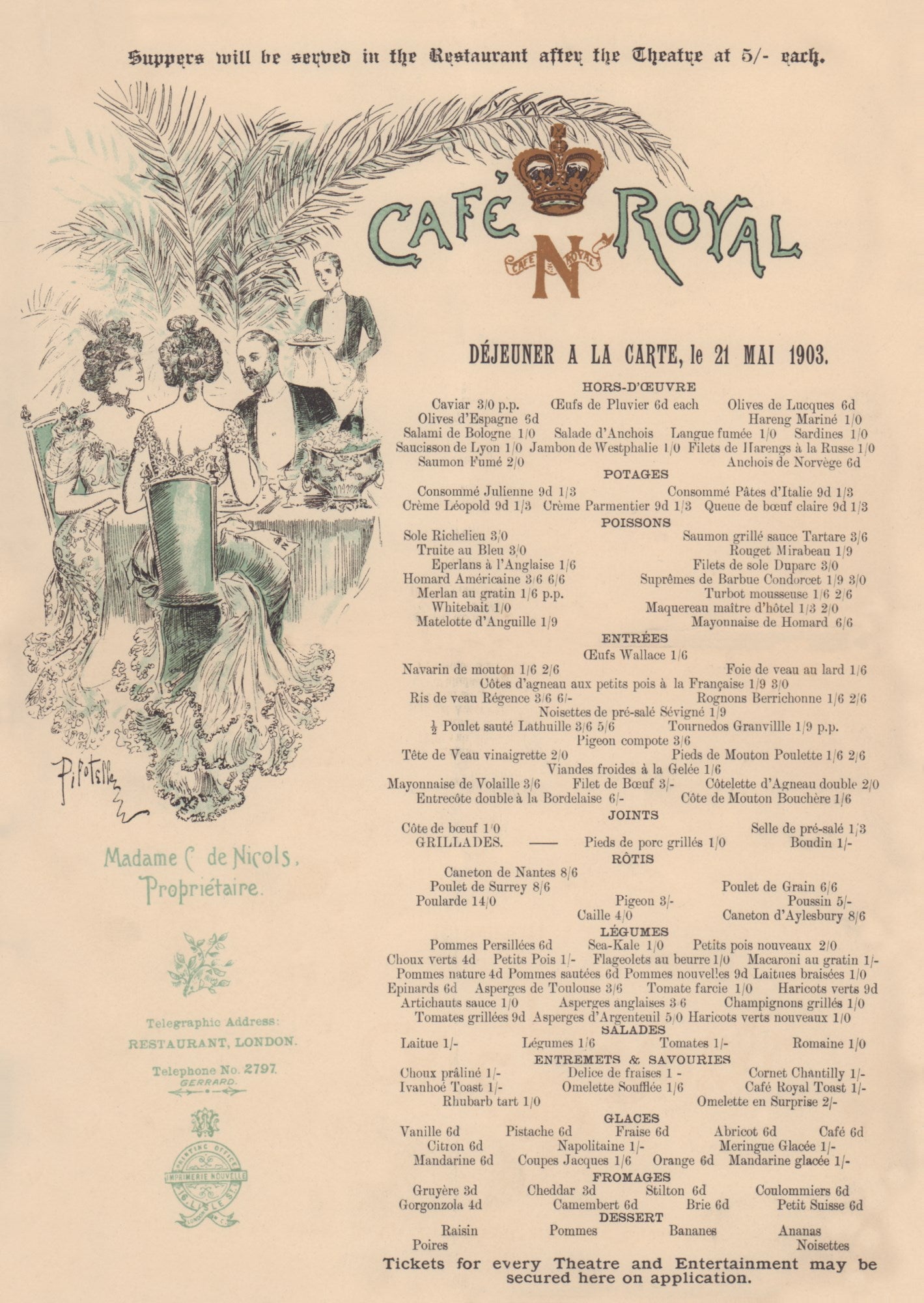 Café Royal, London 1903 Menu Art