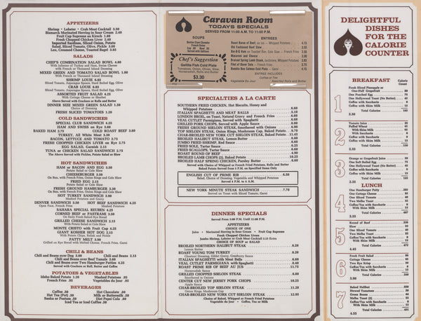 Caravan Room, Sahara Hotel, Las Vegas 1980s | Vintage Menu Art - food menu