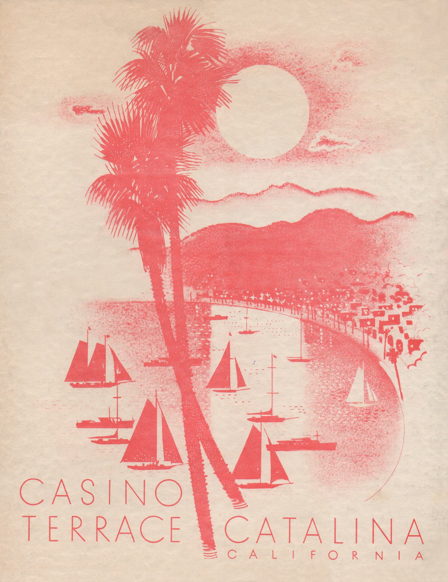 Casino Terrace, Catalina, California 1948 Menu Art