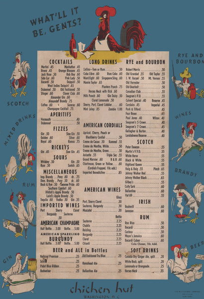 Chicken Hut, Washington D.C. 1940s Menu