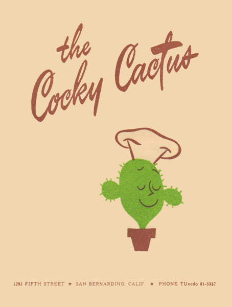 The Cocky Cactus, San Bernadino late 1950s Menu Art