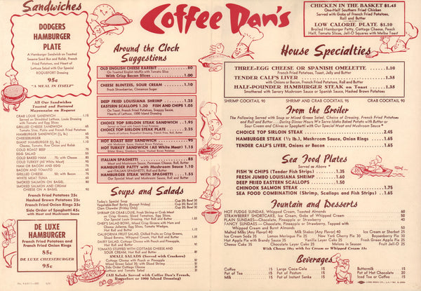 Coffee Dan's, Los Angeles 1961 Menu