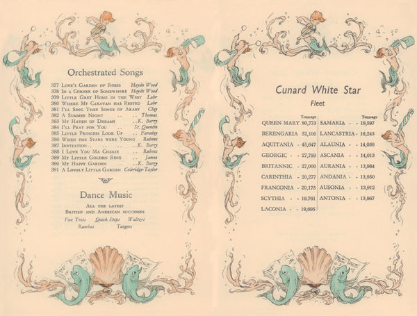 Cunard White Star Music Menu, Alistair K MacDonald 1930s | Vintage Menu Art - music