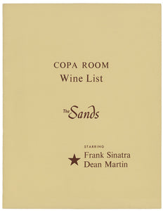 opa Room Wine List Cover, The Sands Hotel, Las Vegas Frank Sinatra & Dean Martin, 1960s