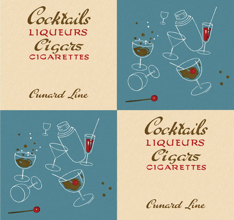 Cunard Line, Queen Elizabeth 1953 Cocktail List | Vintage Menu Art - cover