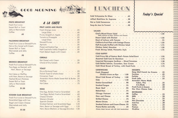 Deep Well Inn, Palm Springs 1950s | Vintage Menu Art – food