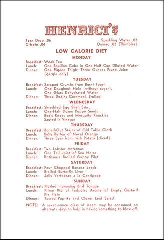 Henrici's Restaurant Unusual Diet, Chicago circa 1930s