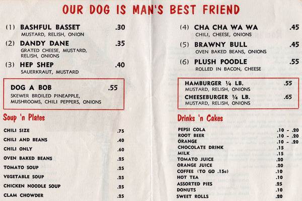 Dog House, Westwood Village 1950s menu