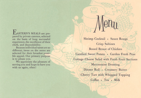 Eastern Airlines In-Flight Menu, 1960s Menu Art- food menu
