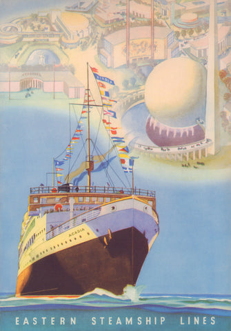 Eastern Steamship Lines, SS Acadia 1930s Menu Art