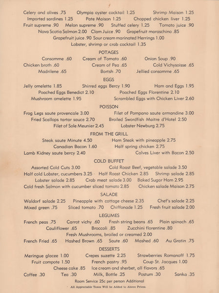 El Mirador, Palm Springs 1960s Menu 