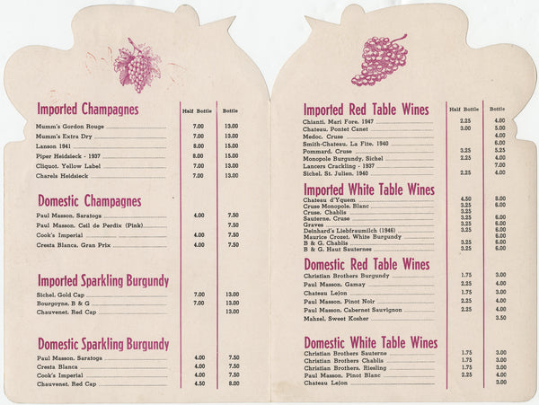 El Rancho Wine List, Las Vegas 1940s | Vintage Menu Art - wine list