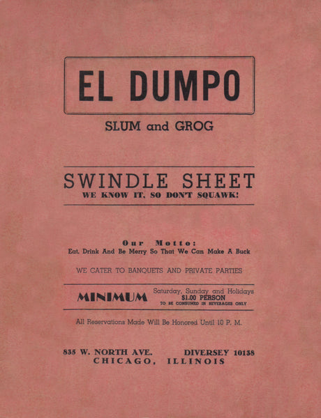 El Dumpo, Chicago 1940s Menu Art Humor