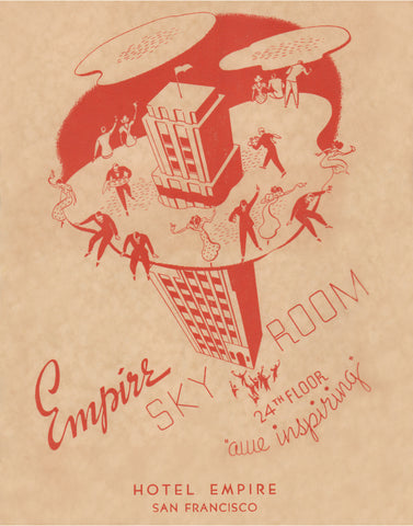 Sky Room, Empire Hotel, San Francisco 1938 Menu Art