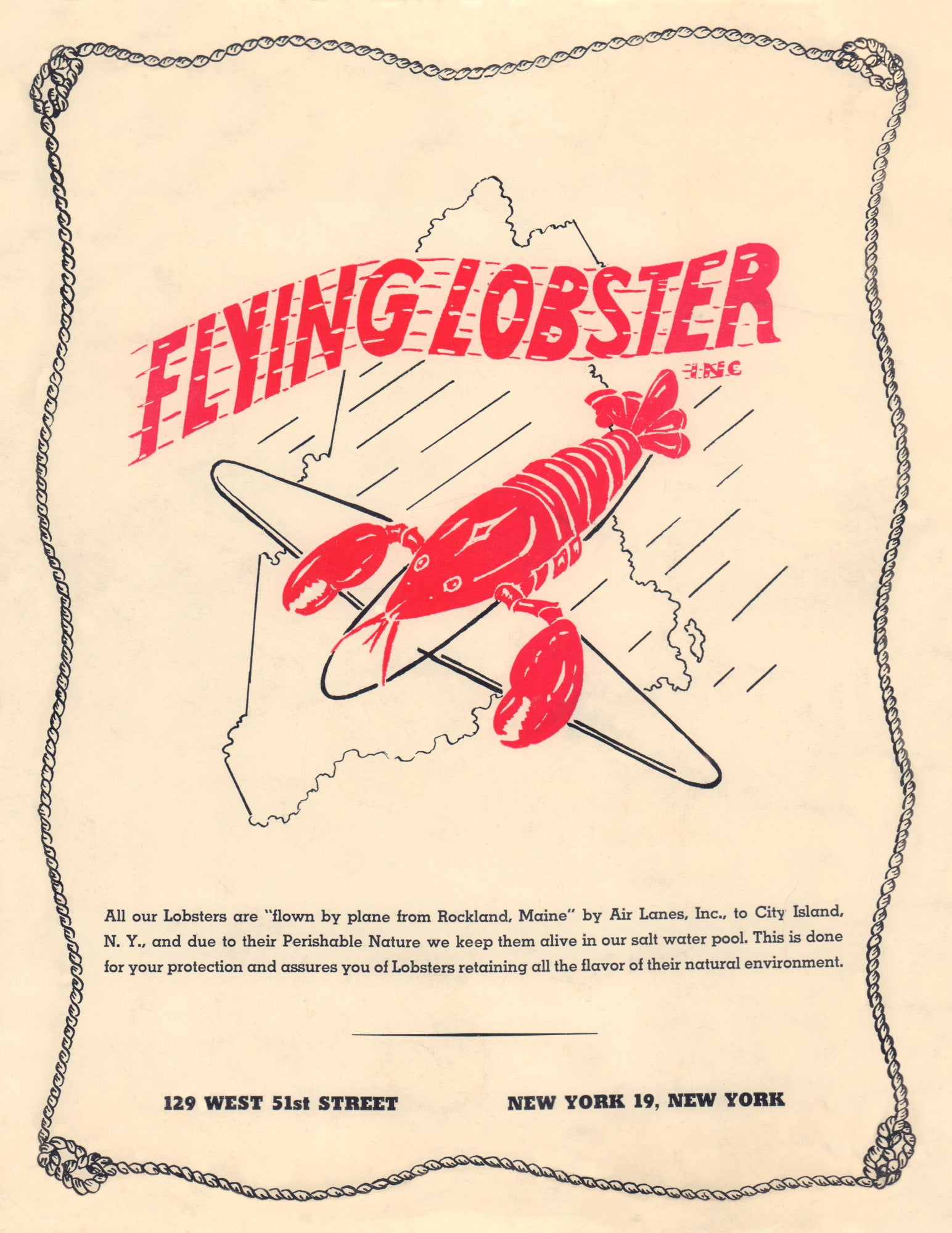 The Flying Lobster, New York 1940s Menu Art