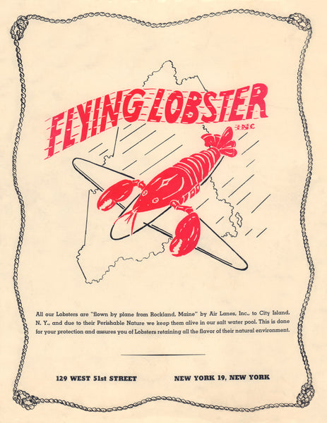 The Flying Lobster, New York 1940s Menu Art
