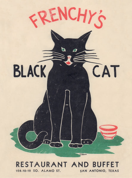 Frenchy's Black Cat, San Antonio Texas 1940s/1950s Menu Art