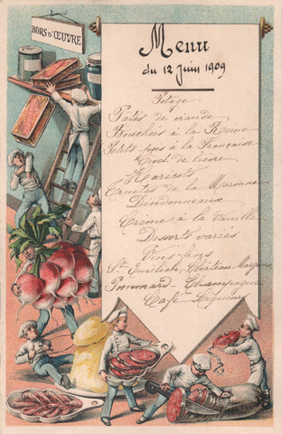 French Menu Hors D'Oeuvre 1909