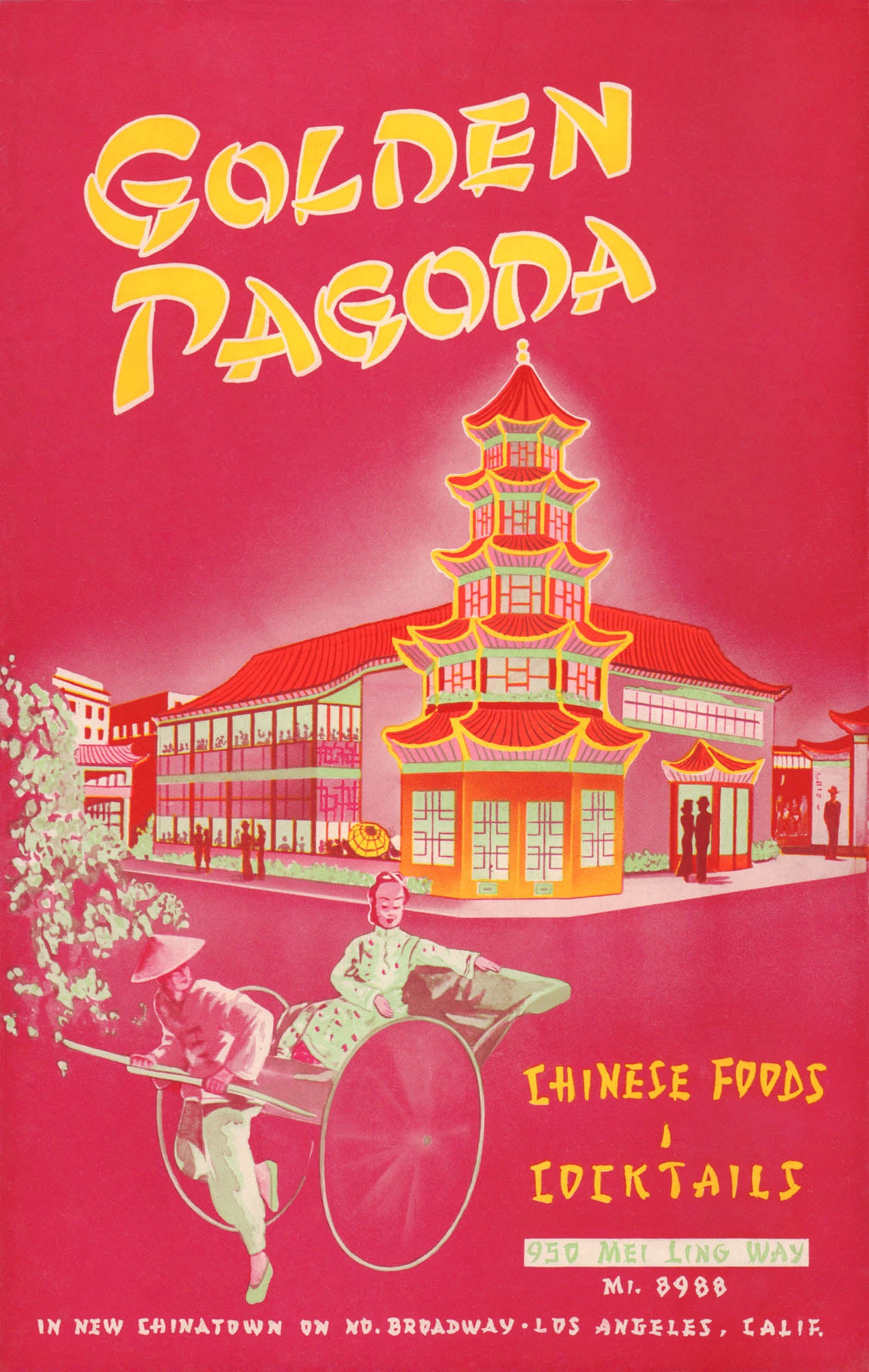Golden Pagoda, Los Angeles 1940s Menu Art