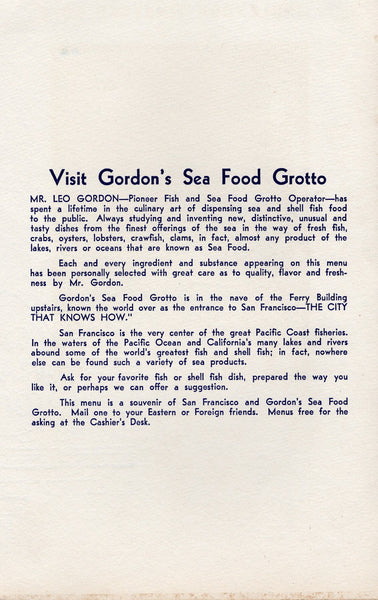 Gordon's Sea Food Grotto, San Francisco 1938