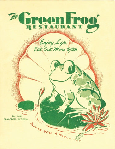 The Green Frog, Waycross, Georgia, 1955 Menu Art