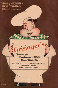 Grisinger's, Long Beach 1951 | Vintage Menu Art - cover