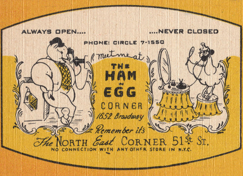 The Ham N Egg Corner, New York 1940s | Vintage Menu Art - cover