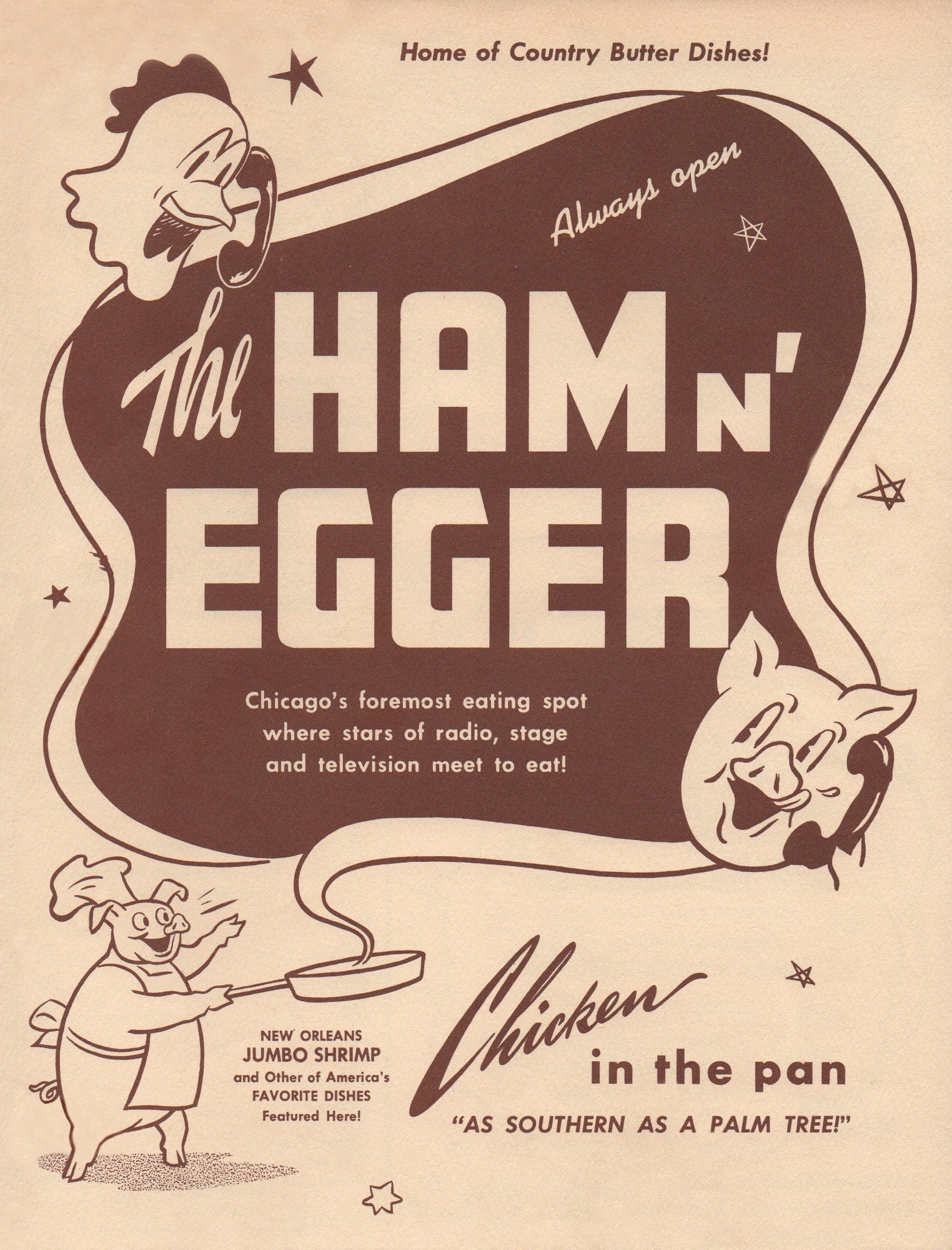 Ham n' Egger, Chicago 1950s Menu Art