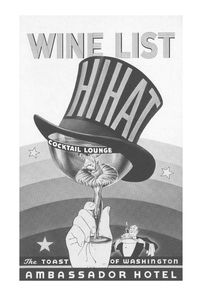 Hi Hat Cocktail Lounge, Ambassador Hotel, Washington D.C. 1930s Menu Art