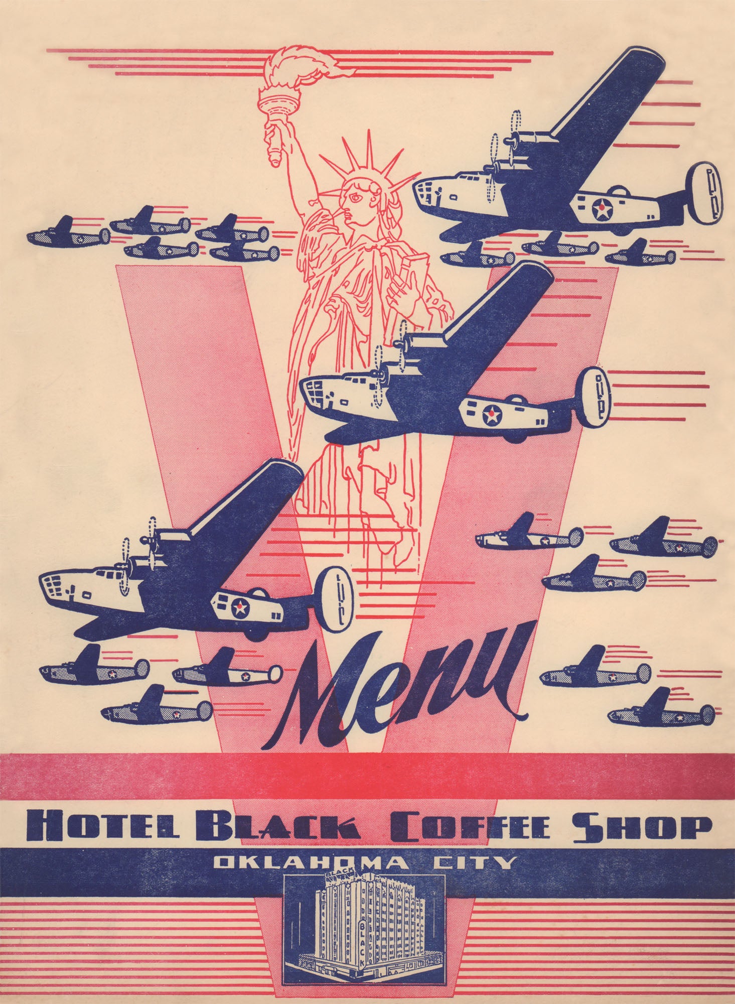 Hotel Black Coffee Shop, Oklahoma City 1943 Menu Art