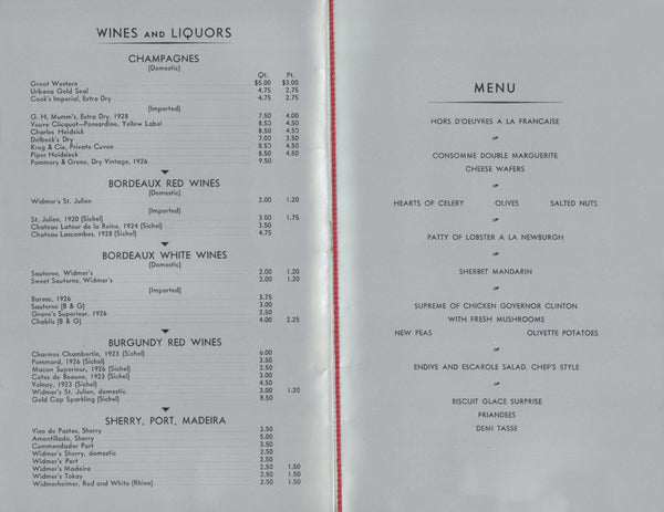Hotel Governor Clinton, New York, 1933 | Vintage Menu Art - food and drink menu