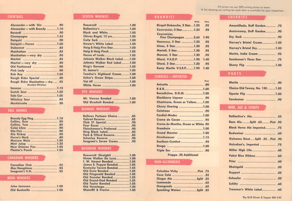 Hotel Roosevelt Rough Rider Cocktail Lounge, New York 1952 | Vintage Menu Art - cocktail menu