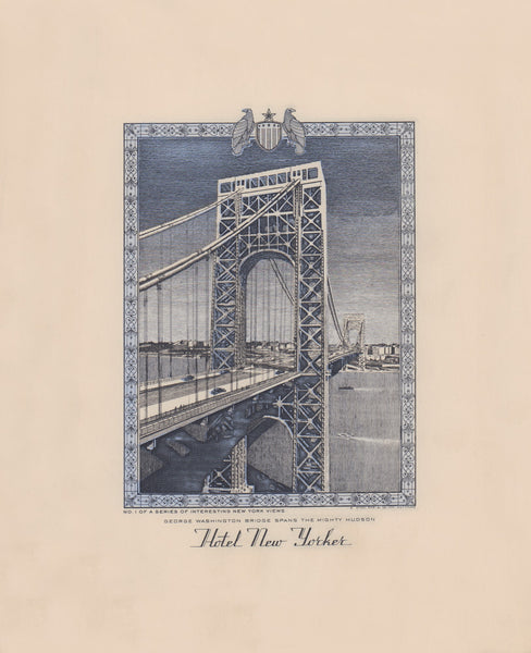 Hotel New Yorker, George Washington Bridge, New York 1941 Menu Art