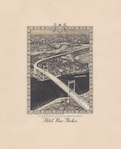 Hotel New Yorker, Tri Boro Bridge, New York 1941 Menu Art