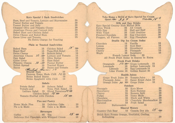 Katz Drug Store, Kansas City, 1935 | Vintage Menu Art - food menu