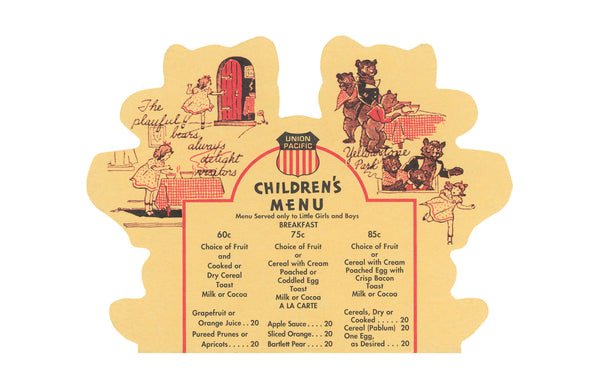 Union Pacific Children's Menu 1940s
