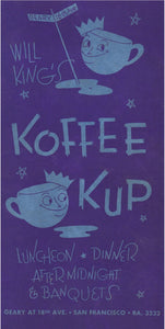 Will King's Koffee Kup, San Francisco 1948 Vintage Menu Art