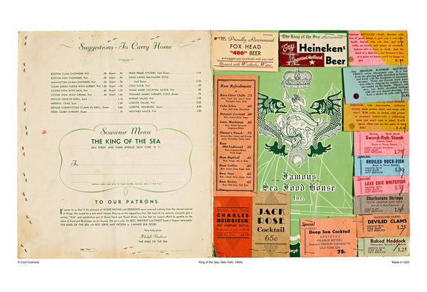 King of the Sea new York menu Cover from the 1940s