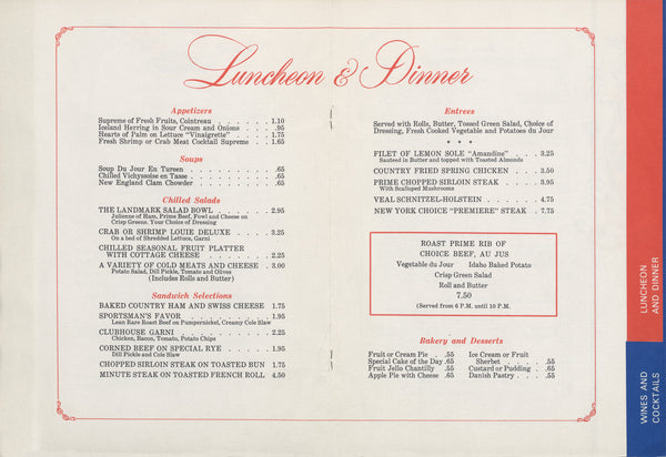 The Landmark, Las Vegas 1960s | Vintage Menu Art - Lunch and dinner menu