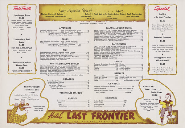 The Last Frontier, Las Vegas 1940s | Vintage Menu Art - food menu
