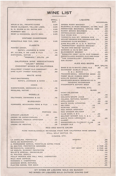 Lehigh Valley Railroad Black Diamond Express Circa 1910 Wine List