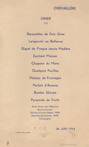 Lobster & Chef, Rouen,  France 1954 | Vintage Menu Art - food menu